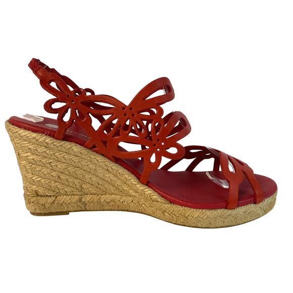 Eric Michael Sandal Jillian Wedge EU39 US 8.5-9 Espadrille Red Leather Floral - Picture 5 of 10